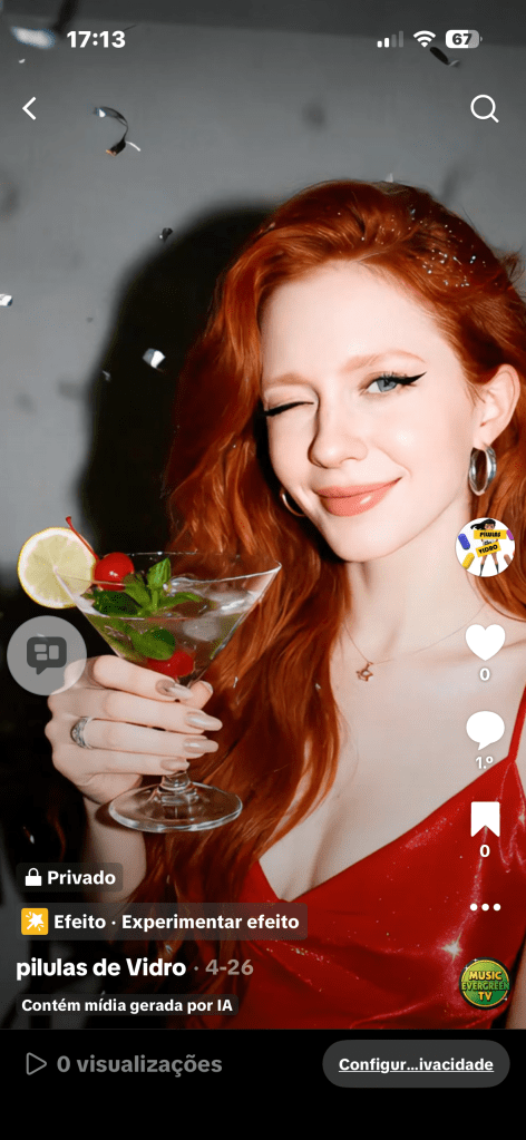 A ruiva do copypaste está muito elegante olhando para você com um drink  em uma dasmãos em gesto de brinde
